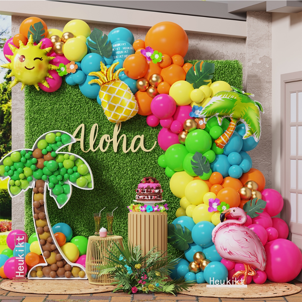98pcs Tropical Hawaiian Beach บอลลูน Garland ชุดงานแต ่ งงานวันเกิด Baby Shower ฤดูร ้ อน Sun สับปะรด Flamingo Globos
