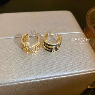 DREJEW ต่างหูเข็มเงิน 925 รูปตัว C เรขาคณิต สีทอง 18K กลวง เรียบง่าย สไตล์เกาหลี สําหรับผู้หญิง