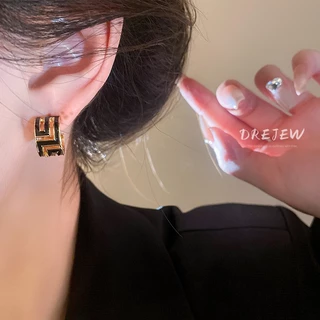 DREJEW ต่างหูเข็มเงิน 925 รูปตัว C เรขาคณิต สีทอง 18K กลวง เรียบง่าย สไตล์เกาหลี สําหรับผู้หญิง