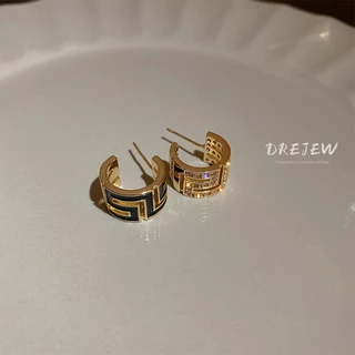 DREJEW ต่างหูเข็มเงิน 925 รูปตัว C เรขาคณิต สีทอง 18K กลวง เรียบง่าย สไตล์เกาหลี สําหรับผู้หญิง