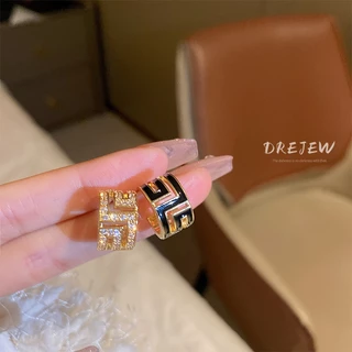 DREJEW ต่างหูเข็มเงิน 925 รูปตัว C เรขาคณิต สีทอง 18K กลวง เรียบง่าย สไตล์เกาหลี สําหรับผู้หญิง