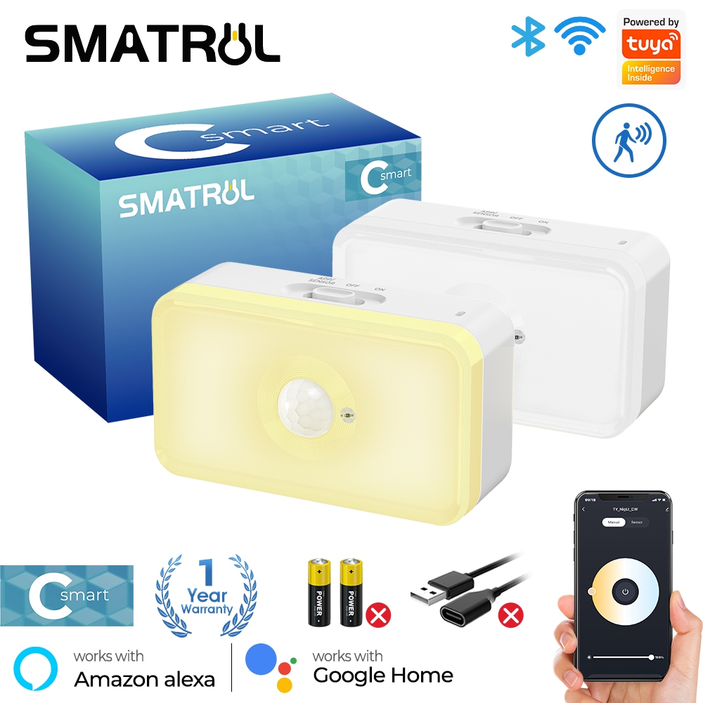 Led PIR Tuya WiFi Human Body Motion Sensing Warm White Dual-Color Typec Night Light Sensor เหมาะสําหรับห้องนอน, ห้องครัว, บันได, และทางเดิน
