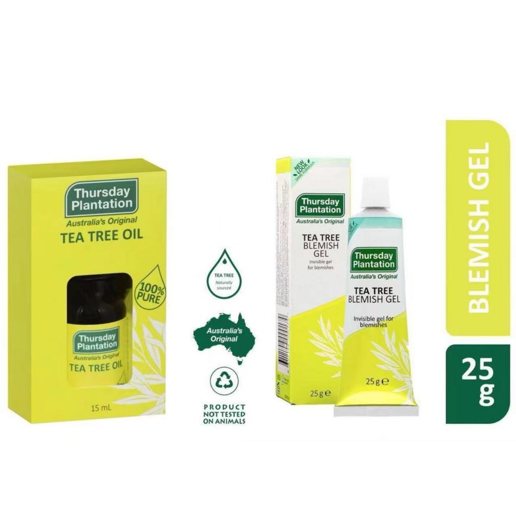 Thursday Plantation Tea Tree Oil 15ml รูขุมขนหดตัวซ่อมและจางหายรอยสิว 25g เจลสําหรับผิวแห้ง Blackhead Remover ฆ่าเชื้อแบคทีเรียป้องกันการติดเชื้อรอยแผลเป็น Treatment