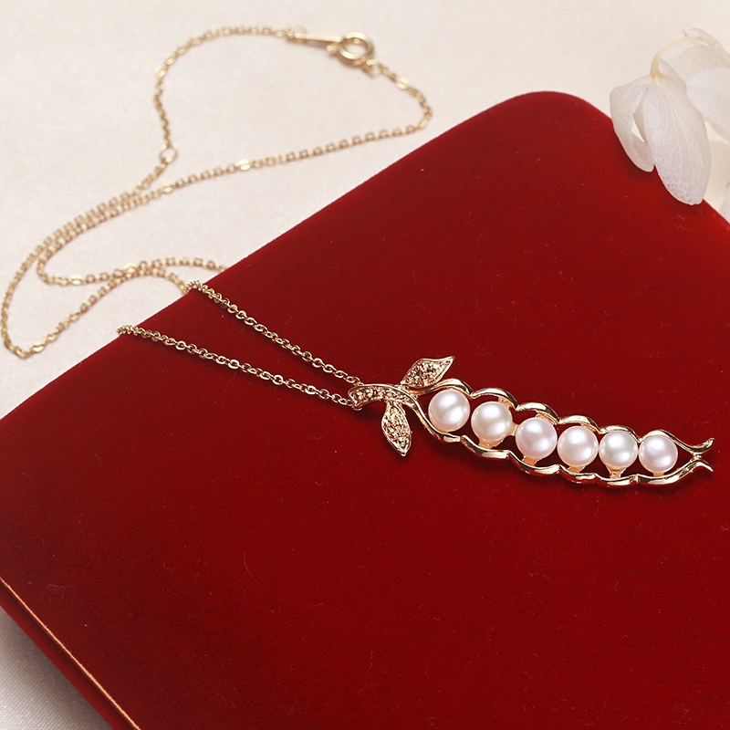 สร้อยคอมุกน้ําจืด Gold Pea Pod Girl Multi Bead Pendant Original