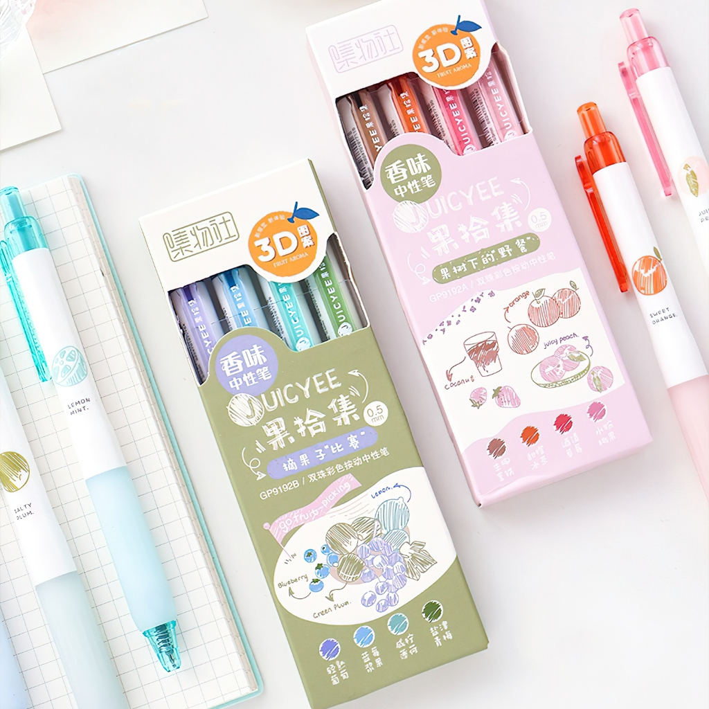Penlab 4 ชิ ้ น Juicyee เจลปากกาชุดหลายสีผลไม ้ กลิ ่ นหอม 0.5 มม.ปากกาลูกลื ่ นสําหรับการเขียนสมุดภาพ C7651