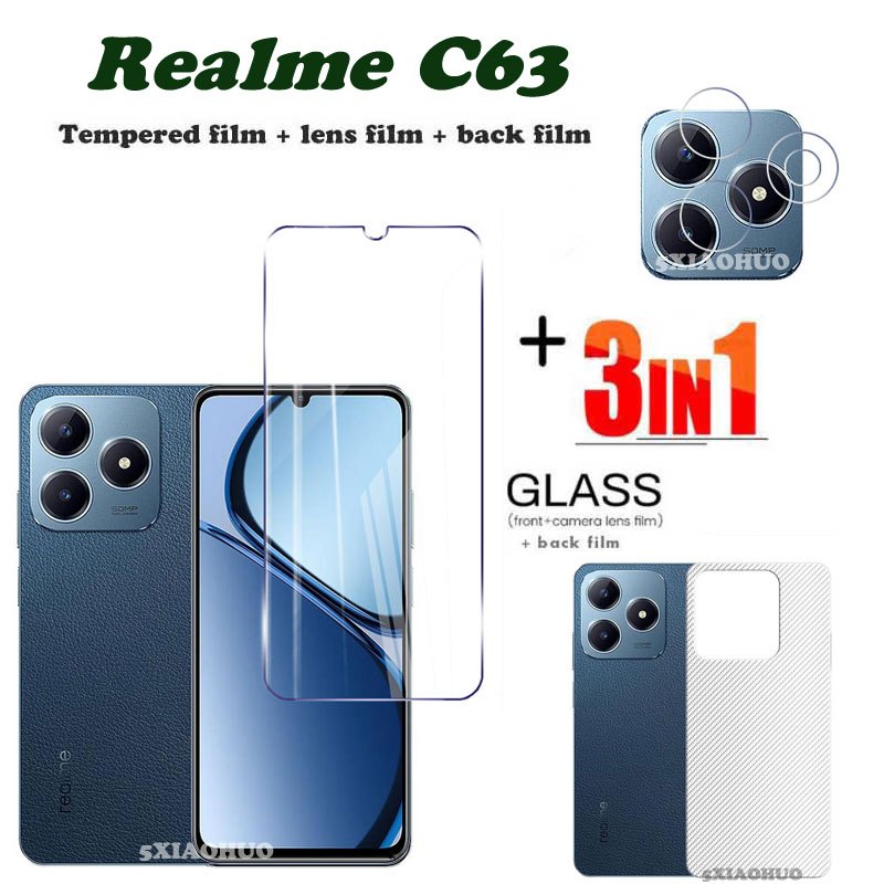 3in1 สําหรับRealme C63 กระจกนิรภัยRealme C63 ตัวป้องกันหน้าจอ+ฟิล์มเลนส์+ฟิล์มด้านหลัง