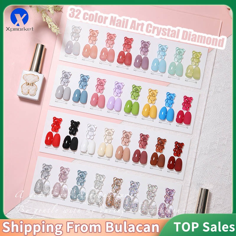[พร้อมแผนภูมิ] Xpmarket 15ml 32 สี pure color Nail Art Crystal Diamond Powder Gel ชุดยาทาเล็บสําหรับ