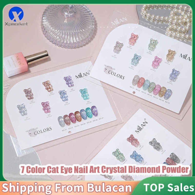 [พร้อมแผนภูมิ] Xpmarket 15ml 7 สี Cat Eye Nail Art คริสตัลเพชรผงเจลชุดยาทาเล็บชุดสําหรับร้านเจลแต่งเ