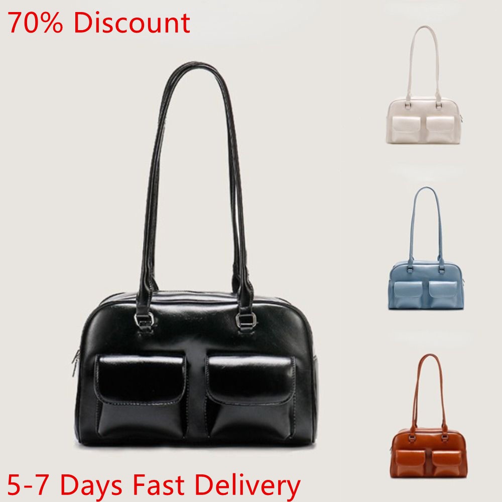 Qtyqw Satchel Hobo Bag, กระเป๋าสตรีเกาหลี Glossy Black สิทธิบัตรหนังไหล่กระเป๋า Retro Preppy สไตล์ความจุสูงวิทยาลัยนักเรียนพร็อพกระเป๋า