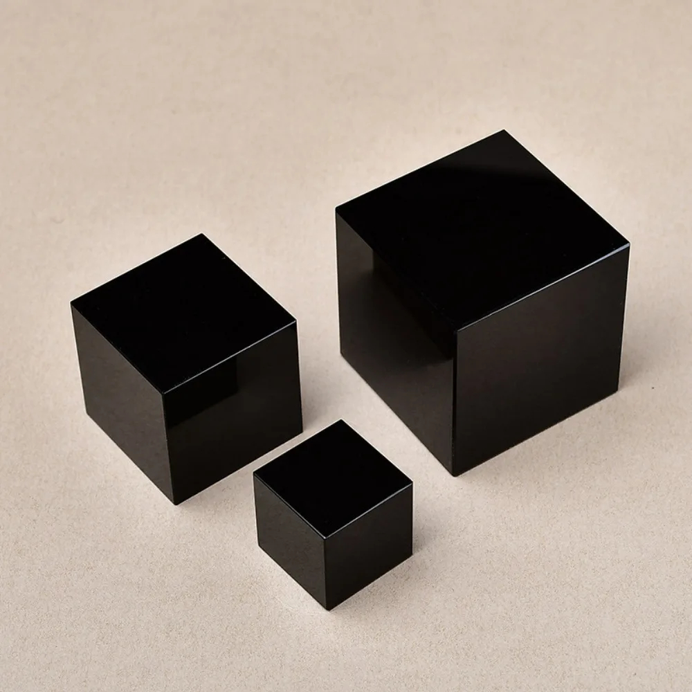 ธรรมชาติขัดสีดํา Obsidian Cube หินคริสตัล Feng Shui Balancing สมาธิเดสก์ท็อป Paperweight Home Office Decor