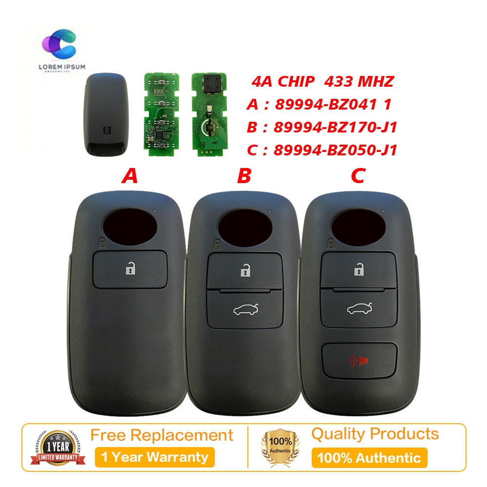 การ์ดสมาร์ท Toyota 2/3/4 คีย์ 433mhz 4A 89994-BZ041 89994-BZ170/BZ050