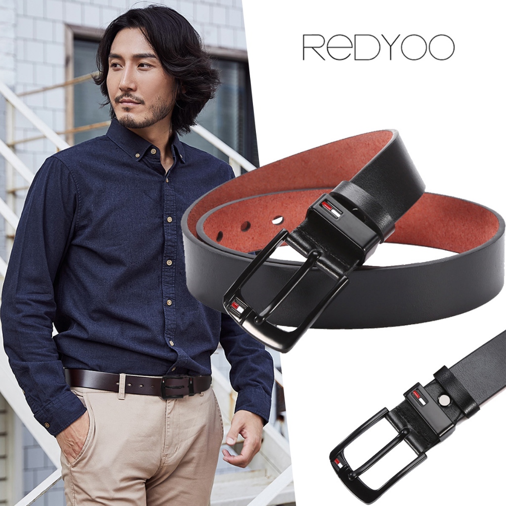 REDYOO ผู้ชาย Retro Casual ธุรกิจเข็มขัดเข็มขัดเอวหนังเรียบ Girdle สีดํา Pin Buckle สีน้ําตาลสายรัดเอว