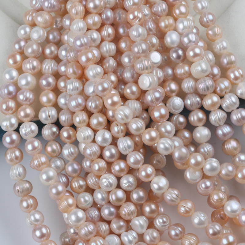 18cm7-8mm สีขาวสีชมพูสีม ่ วงผสมสีมันฝรั ่ งมุก 100 % ไข ่ มุกน ้ ําจืดธรรมชาติ DIY เครื ่ องประดับอุปกรณ ์ เสริม
