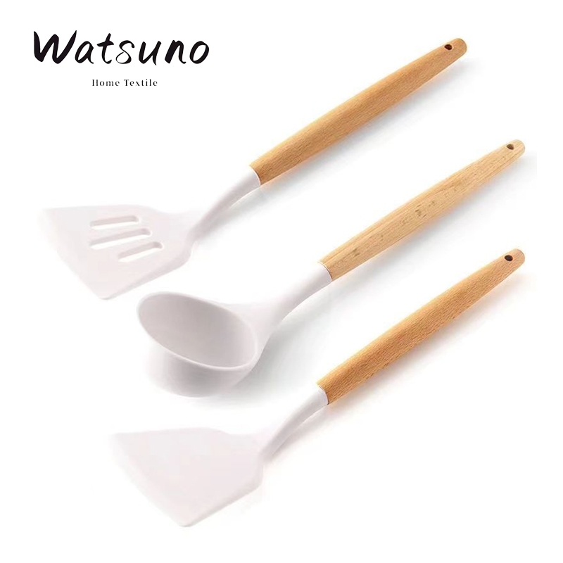 Watsuno.ชุดเครื องครัวสามชิ ้นไม ้ พายซิลิโคน เครื องครัว ชุดไม ้ พายซิลิโคน ช ้ อนครัว อุปกรณ ทําอาหารในครัวเรือนพิเศษทนอุณหภูมิสูง
