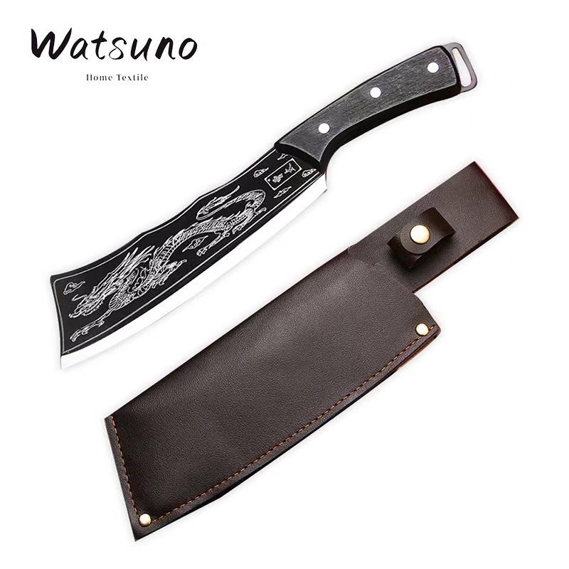 Watsuno.มีดทําครัวลายมังกร มีดเนื ้ อและกระดูกขนาดใหญ ่ มีดชั ้ นมังกร ปลอกหนังคมและทนทาน เหมาะสําหรับห ้ องครัวและตั ้ งแคมป ์