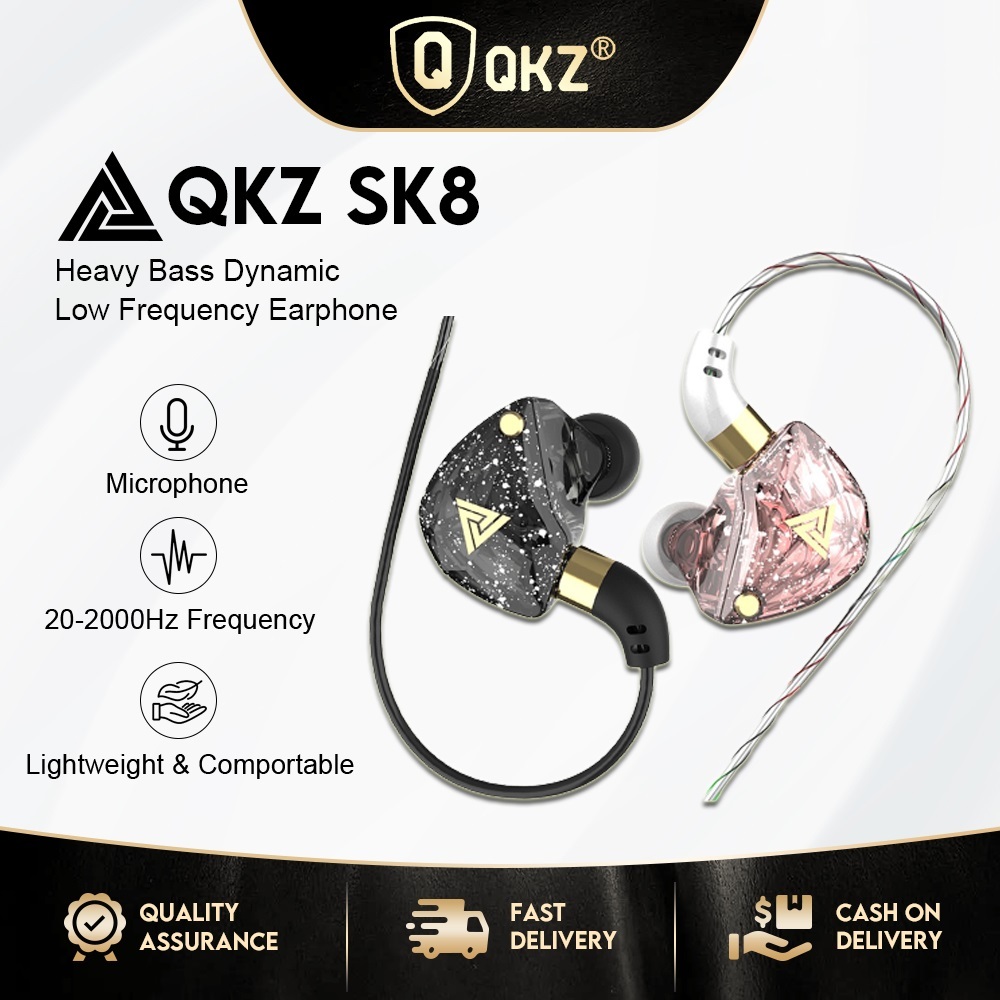 Qkz Sk8 In Ear Bass หูฟังแบบมีสาย HIFI Heavy Rock หูฟังกีฬาชุดหูฟังพร้อมไมโครโฟน