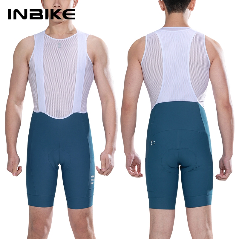 INBIKE กางเกงขาสั้น ผ้ากันเปื้อน พร้อมกระเป๋า 3D แฟชั่นฤดูร้อน สําหรับผู้ชาย ปั่นจักรยาน