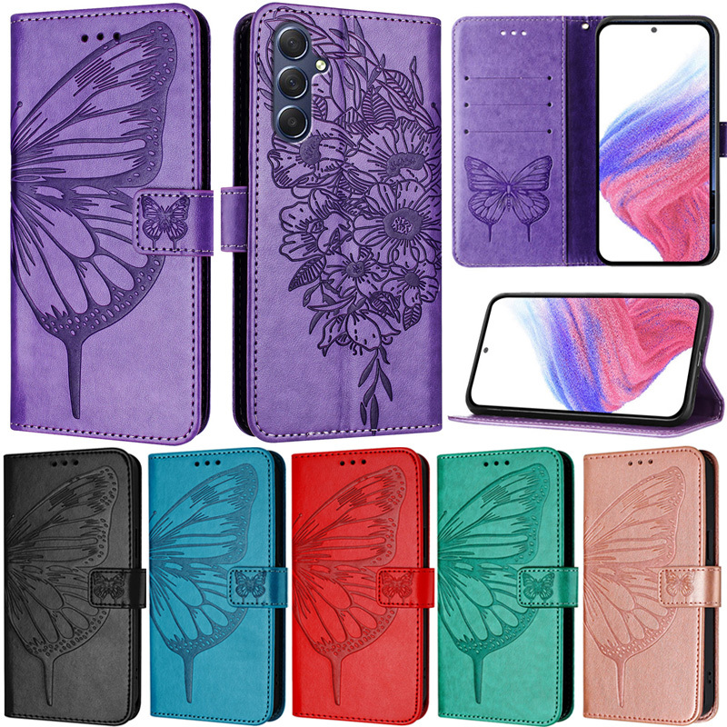 หรูหราสําหรับ Samsung Galaxy M55 5G M54 M14 5G M34 A04s M13 5G M52 M53 M33 5G A04 M13 4G C55 Z พับ 5 6 ผีเสื้อพืชกระเป๋าสตางค์การ์ดหนังนุ่มพลิกกรณี