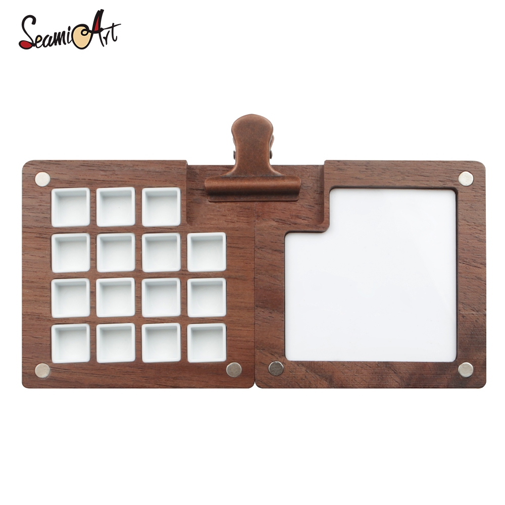 Seamiart 15 Grids Travel ไม ้ Pigment ภาพวาดกล ่ องสําหรับเล ็ บน ้ ําสีน ้ ํามันอะคริลิค Subpackage