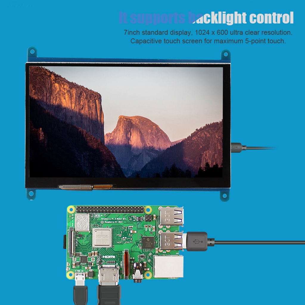 7 นิ้ว LCD HDMI 1024x600 Ultra HD จอแสดงผลหน้าจอสัมผัสแบบ Capacitive สำหรับ Raspberry Pi   Taurus307
