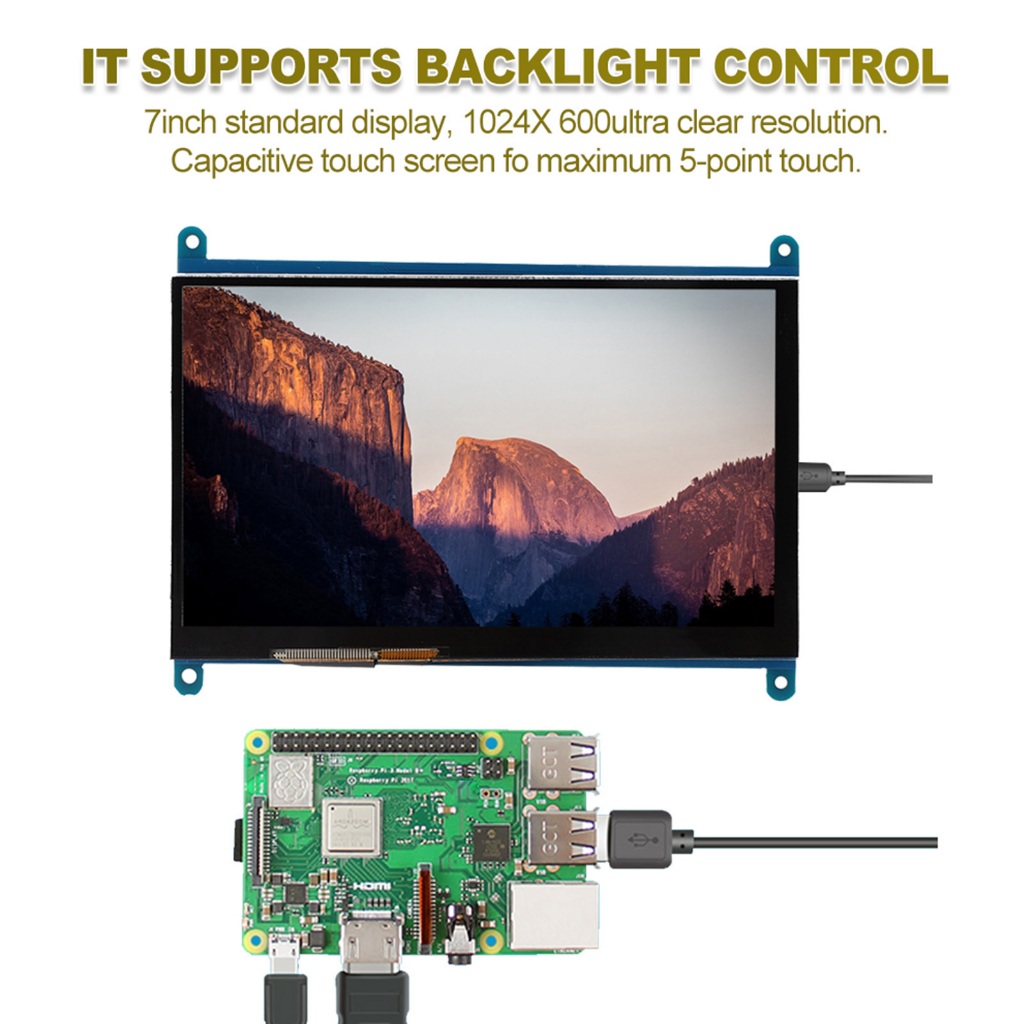 7 นิ้ว LCD HDMI 1024x600 Ultra HD จอแสดงผลหน้าจอสัมผัสแบบ Capacitive สำหรับ Raspberry Pi   Taurus307