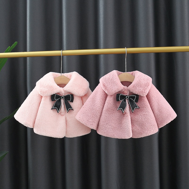 ฤดูหนาวใหม ่ สาวเสื ้ อหวาน Big Flip Collar สีทึบแขนยาว Big Bow Warm เสื ้ อเด ็ กเหมาะสําหรับ 0-3 ปี