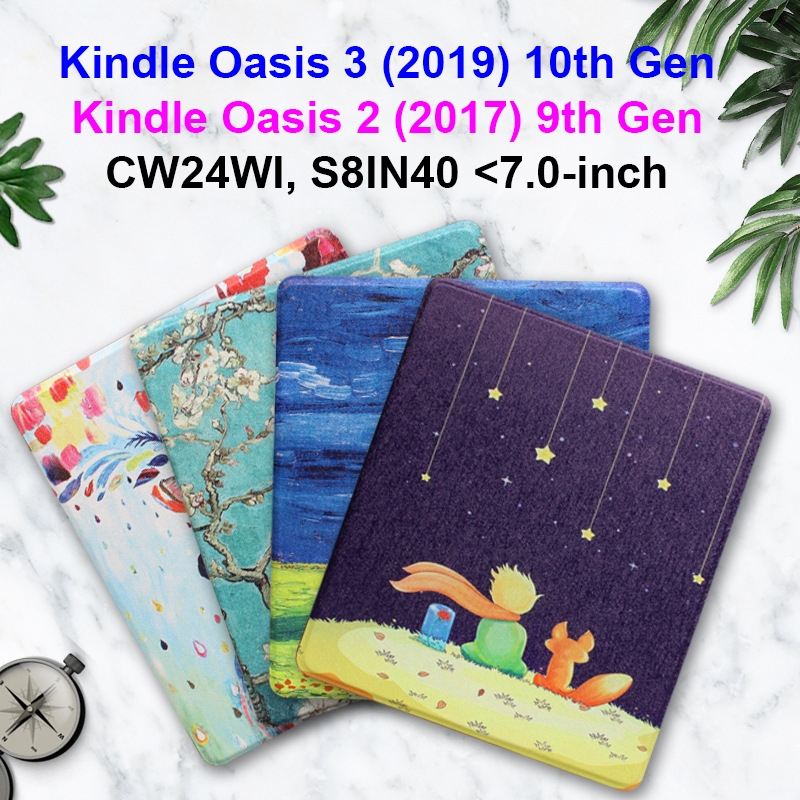 สําหรับ Kindle Oasis 3 2 10th 9th Gen 2019 2017 CW24WI S8IN40 e-Book Readers ปลอก Hard PC Flip Case แฟชั่นรูปแบบทาสีผิวป้องกัน
