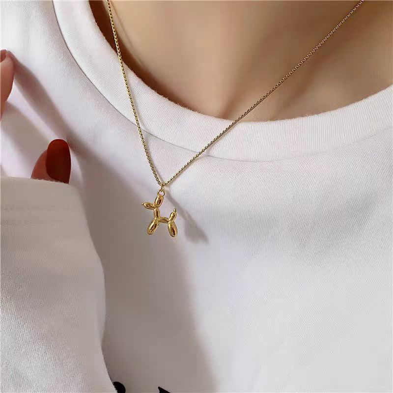 Shing Balloon Dog สร ้ อยคอน ่ ารักวัสดุสแตนเลสจะไม ่ จางหายแฟชั ่ นน ่ ารัก High-End Sense, Unisex
