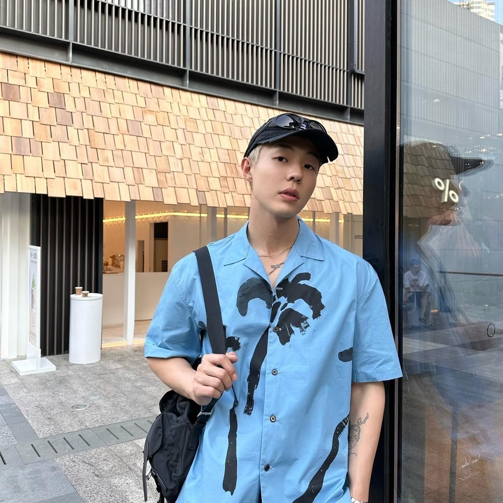 Eershenshi ใหม่ปลอกคอคิวบาพิมพ์ต้นฉบับสไตล์วันหยุดฮาวายสีน้ําเงินแขนสั้น - รูปที่ 5