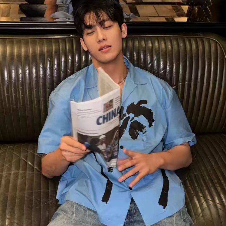 Eershenshi ใหม่ปลอกคอคิวบาพิมพ์ต้นฉบับสไตล์วันหยุดฮาวายสีน้ําเงินแขนสั้น - รูปที่ 3