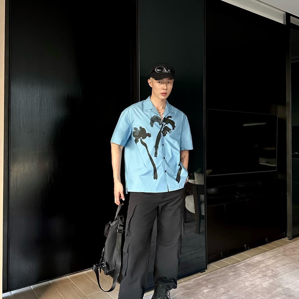 Eershenshi ใหม่ปลอกคอคิวบาพิมพ์ต้นฉบับสไตล์วันหยุดฮาวายสีน้ําเงินแขนสั้น - รูปที่ 7