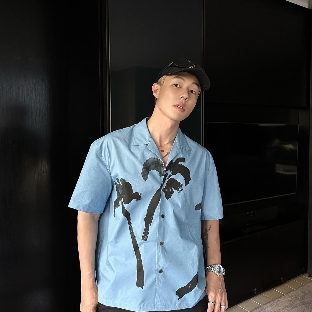 Eershenshi ใหม่ปลอกคอคิวบาพิมพ์ต้นฉบับสไตล์วันหยุดฮาวายสีน้ําเงินแขนสั้น - รูปที่ 6