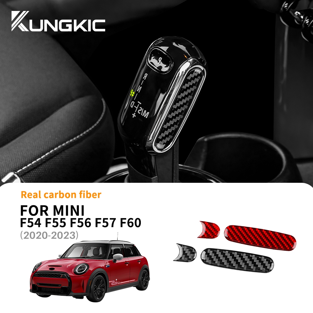 Kungkic คาร์บอนไฟเบอร์สําหรับ MINI F55 F60 F54 F57 F56 2020-2023 เกียร์ด้านข้างสติกเกอร์ตกแต่งเกียร์ลูกบิดด้านข้างสติกเกอร์ตกแต่งอุปกรณ์ตกแต่งภายใน
