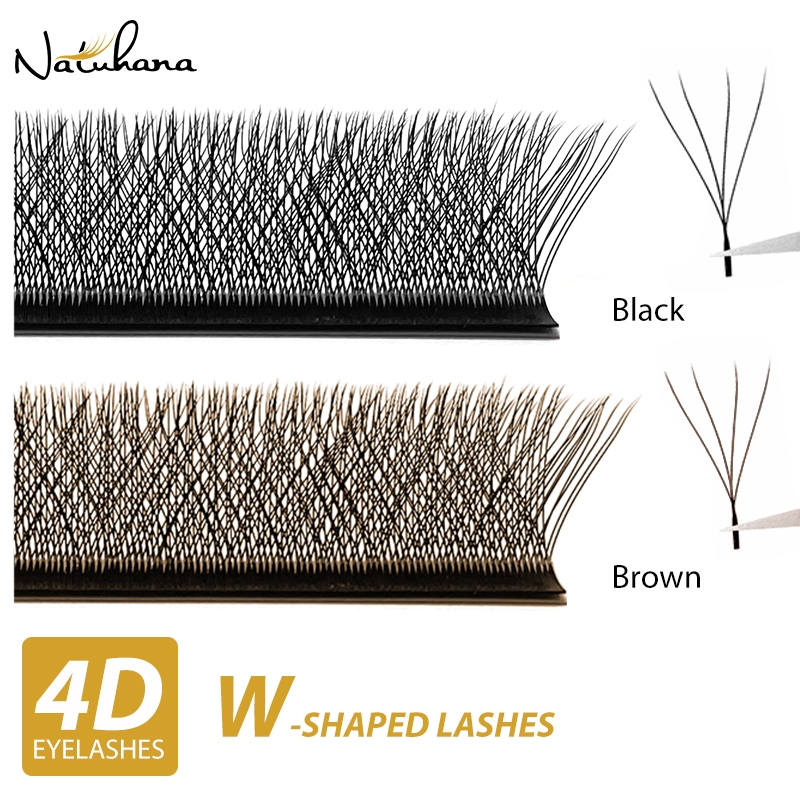 Natuhana Eyelash Extension สีน ้ ําตาล 4D W Clover รูปขนตาปลอม Lash Extensions Lashes Pre-made Volume ขนตา