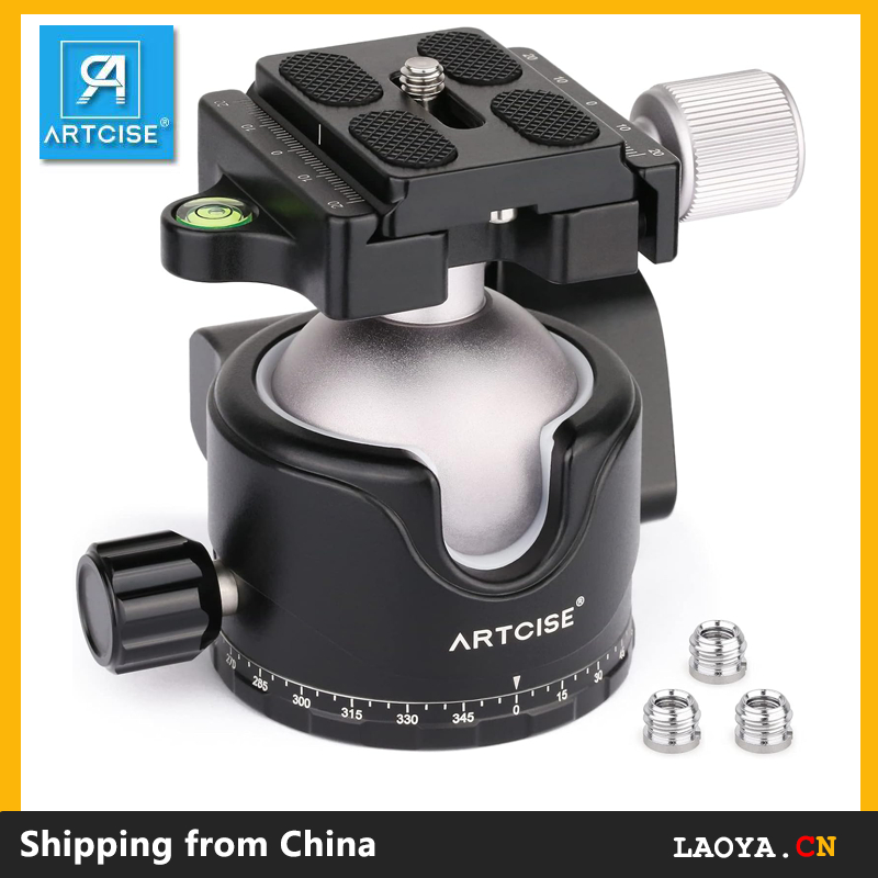 ARTCISE 46mm Low Profile Tripod Head with 3 Screw Adapter 3/8 to 1/4 Professional Aluminium 360 Rota