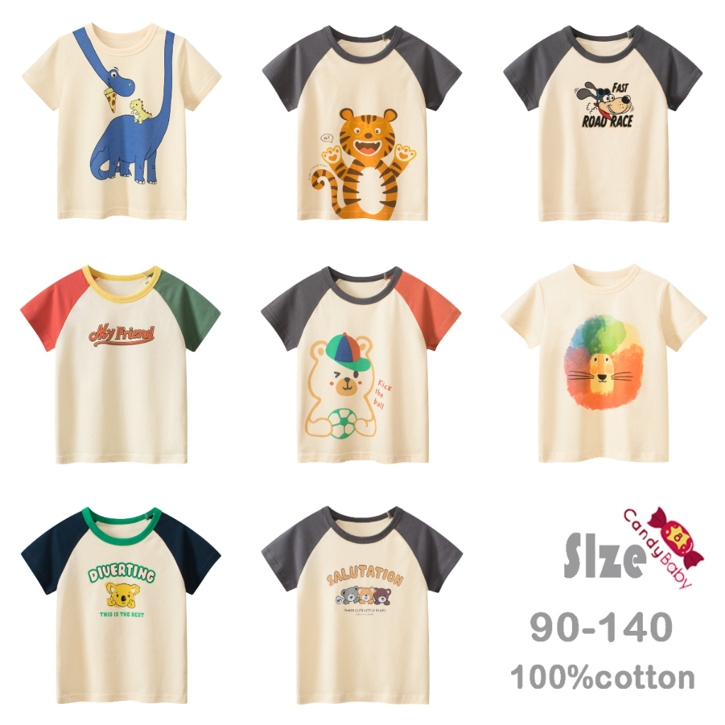 เด็กชายเด็กทีเสื้อการ์ตูนสัตว์เด็กทีสาวเด็กผ้าฝ้ายแขนสั้นฤดูร้อนท็อปส์เสื้อผ้าพิมพ์ที
