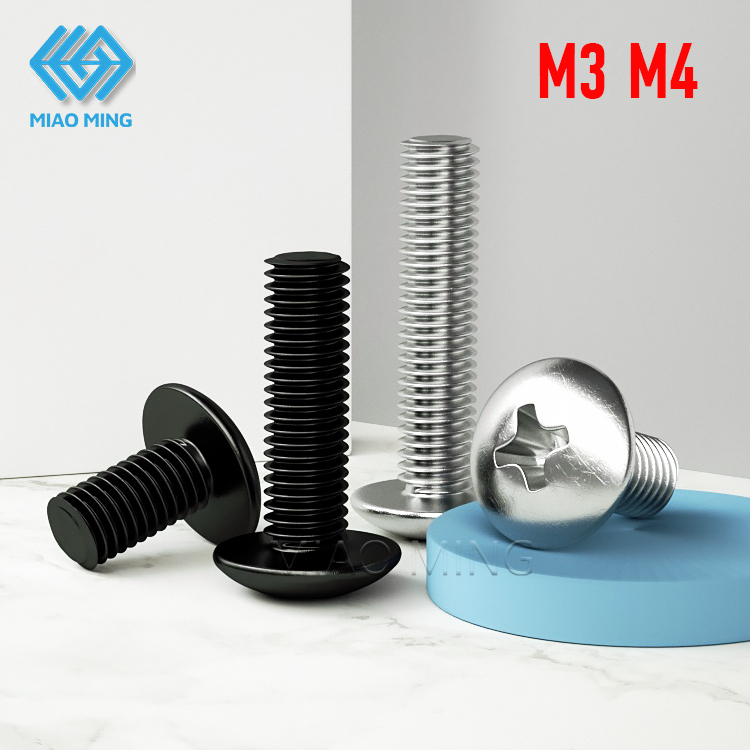 M3 M4 สีดํา Philips สกรู Cross Truss หัวสกรูเห ็ ดขนาดใหญ ่ สกรูหัวแบน 304 สแตนเลส bolt Skru