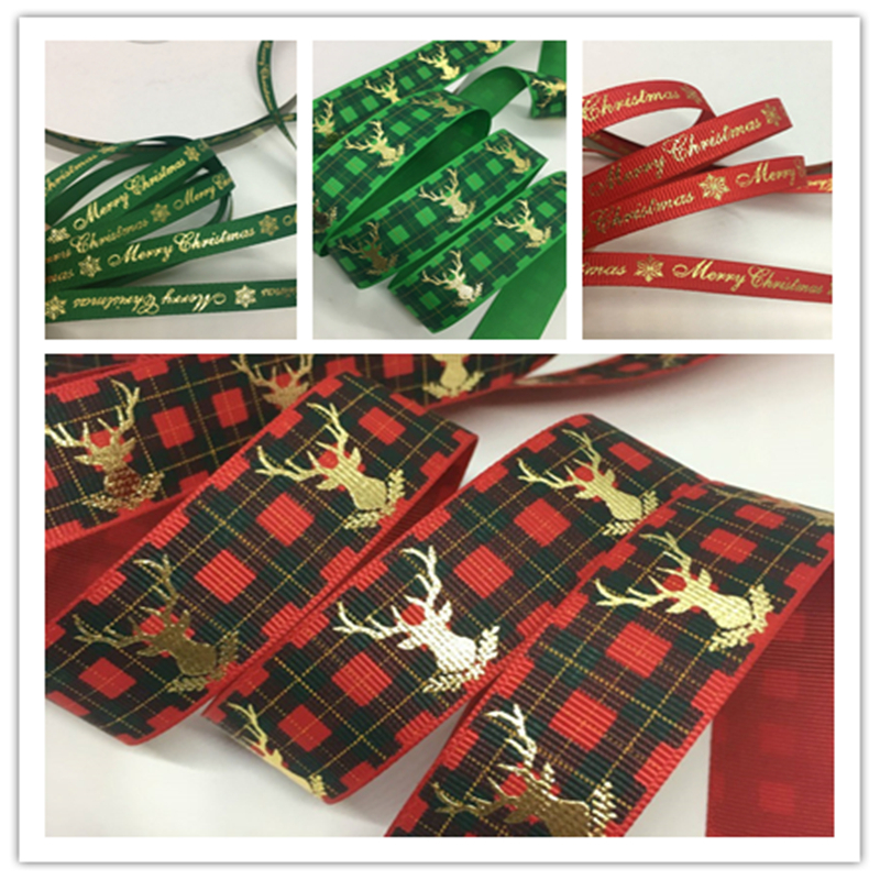 1 ซม.2.5 ซม.4.5 เมตรคริสต์มาสพิมพ์ Grosgrain ริบบิ้นสําหรับทําด้วยมือ DIY Craft Bows Christmas Party งานแต่งงาน Deco ของขวัญดอกไม้บรรจุ