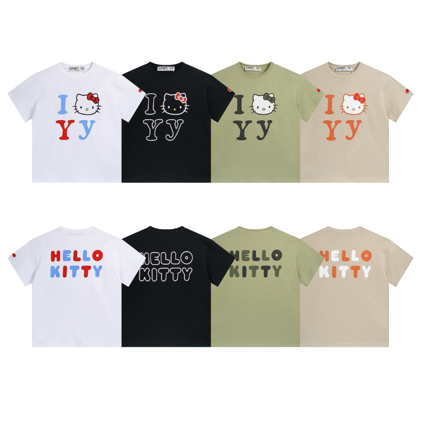 Hello kitty x OPEN YY Joint Korean Niche Brand 2024 Casual Loose Men Women Same Style T-Shirt