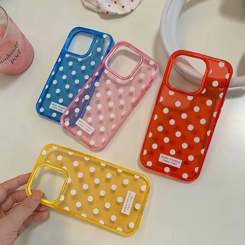 รูปแบบสีขาวลายจุดเทียบได ้ สําหรับ iPhone 15 15promax 15pro เคสนิ ่ ม 14 14pro max 12PRO 13pro 13promax เคส tpu
