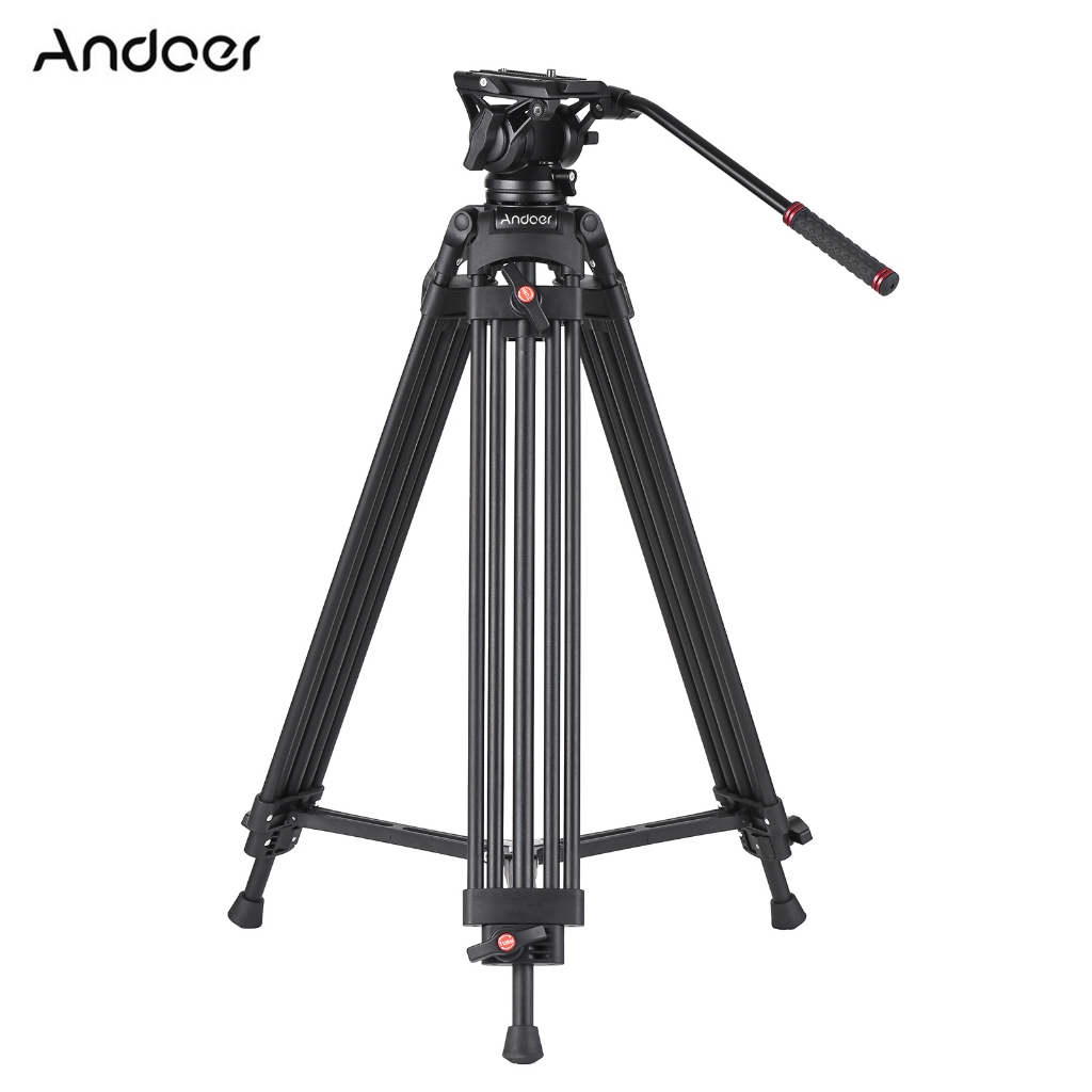 Andoer D1801 Professional Photography Tripod Stand Aluminium Alloy with 360° Panorama Fluid Hydraulic Bowl Head 3-Section Extendable Max. Height 180cm/71in Load Capacity 10kg/22lbs for DSLR Cameras Camcorders