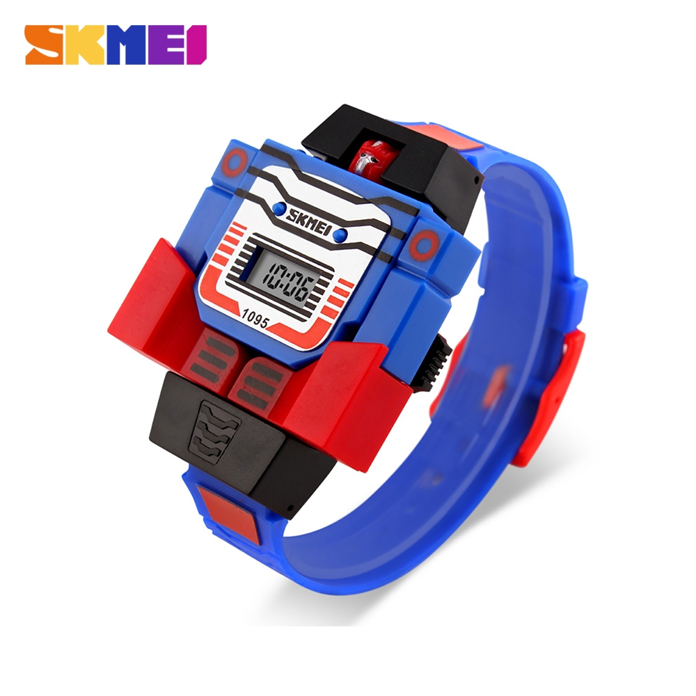 Skmei 1095 Kids Transformers ที่ถอดออกได้สร้างสรรค์จอแสดงผล LCD ของเล่นการ์ตูนไม่มีกันน้ํา