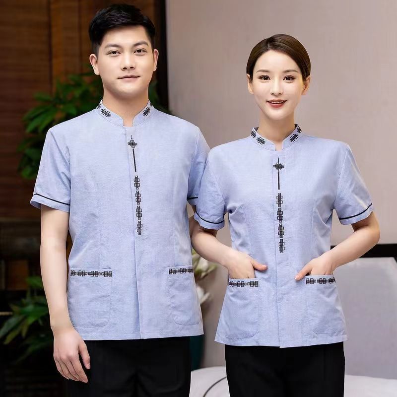Unisex โรงแรมทําความสะอาดเสื ้ อผ ้ าแขนสั ้ นการจัดเลี ้ ยงทําความสะอาดร ้ านทําความสะอาดโรงแรมพนักงานเสิร ์ ฟชุดทํางาน Overalls