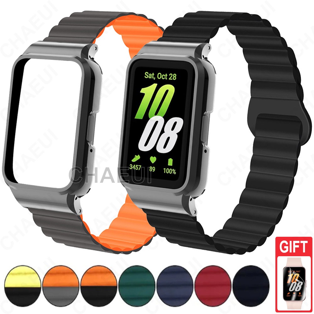 สายซิลิโคนพร ้ อมเคสสร ้ อยข ้ อมือแม ่ เหล ็ กอุปกรณ ์ เสริมสําหรับ Galaxy Fit 3
