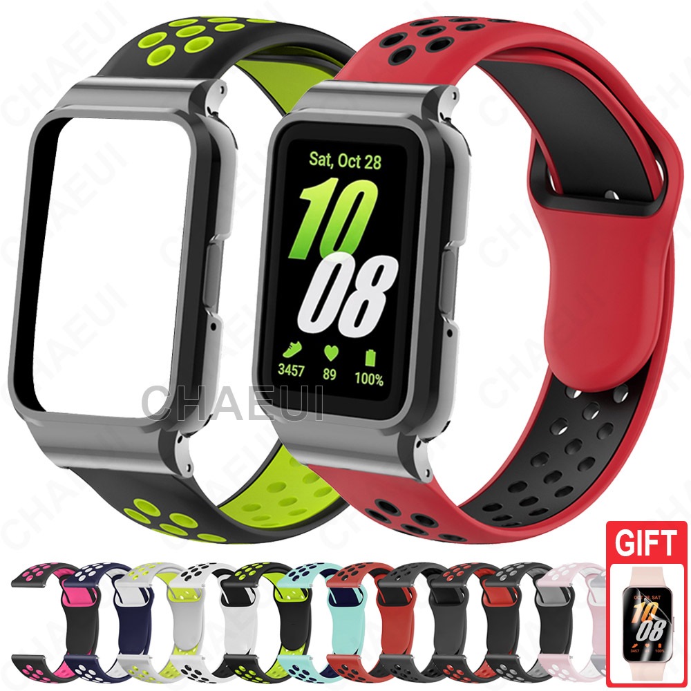 สายซิลิโคนพร ้ อมเคสสร ้ อยข ้ อมือ Doublue Color Band สําหรับ Galaxy Fit 3