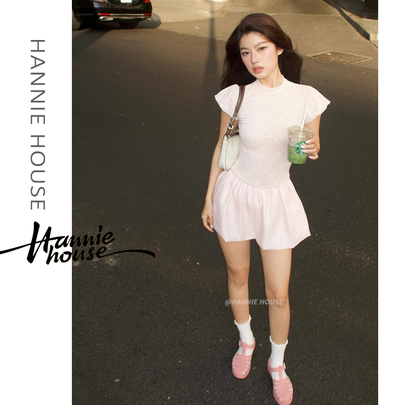 Hannie House- ชุดเดรสทรงเอแขนสั ้ นลูกไม ้ ดอกไม ้ ผู ้ หญิง