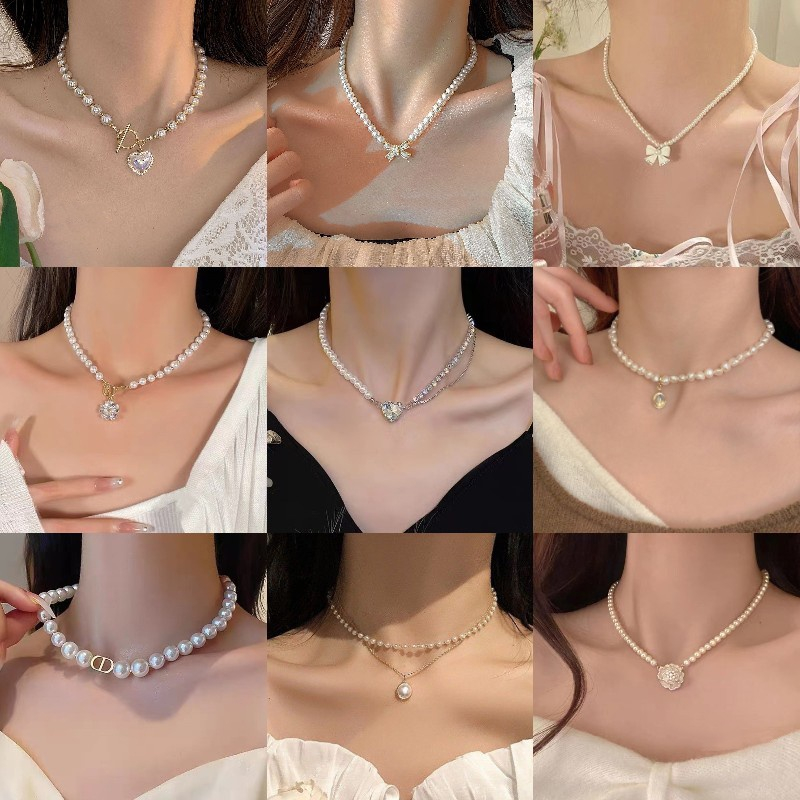 ใหม่ สร้อยคอโซ่ จี้หัวใจ ประดับมุก สไตล์วินเทจ เกาหลี เครื่องประดับแฟชั่น สําหรับผู้หญิง 2022
