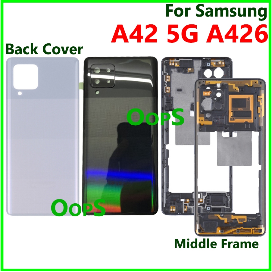 สําหรับ Samsung Galaxy A42 5G A426 LCD กรอบกลางฝาหลังแบตเตอรี่ + อะไหล่ซ่อมเลนส์กล้อง