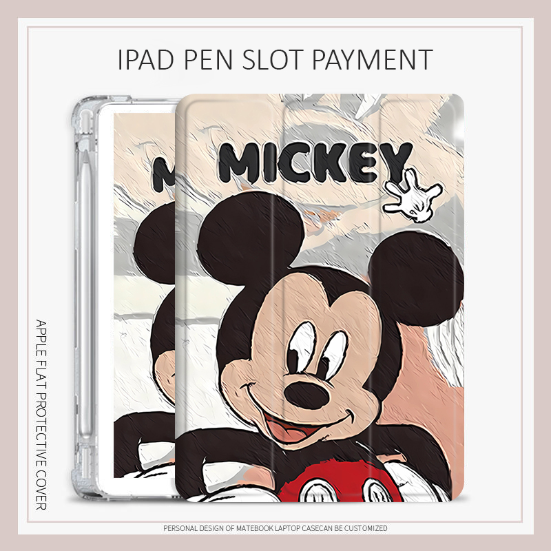 เคส ลายภาพวาดสีน้ํามัน รูปการ์ตูนมิกกี้เมาส์ พร้อมช่องใส่ปากกา สําหรับ iPad mini 4 5 6 air 4 5 10.2 gen 7 8 9 2022 pro11 gen10
