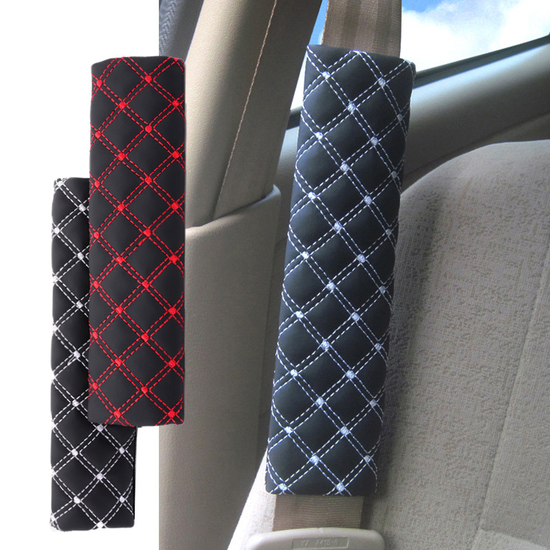 2pcs ปลอกหุ้มเข็มขัดนิรภัย หนัง PU แบบนูน ระบายอากาศได้ดี สําหรับรถยนต์